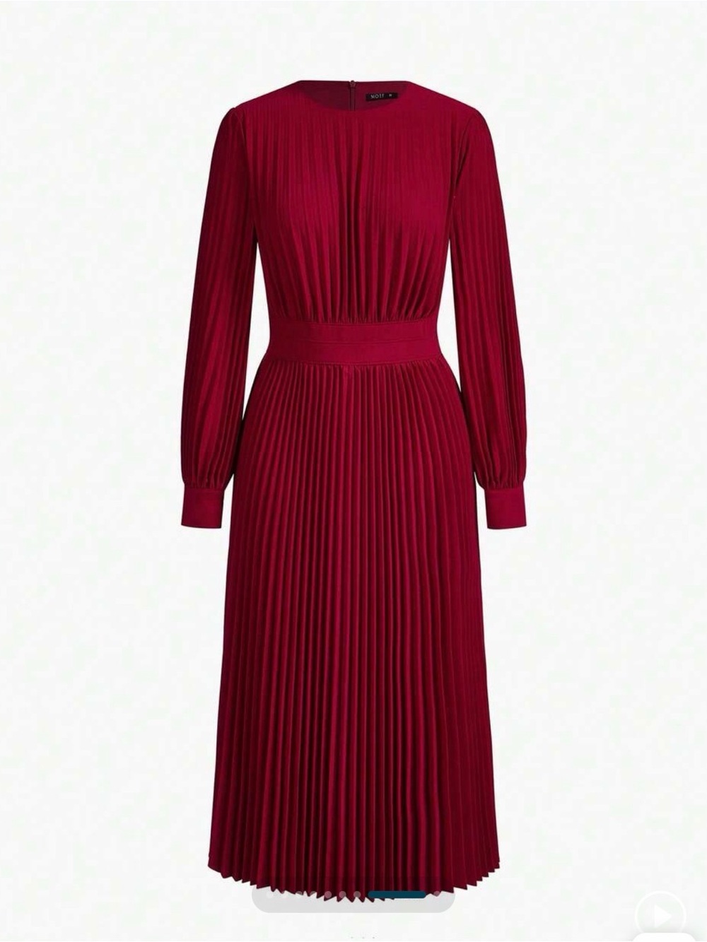 MOTF Red Pleated Long-Sleeve Maxi Dress